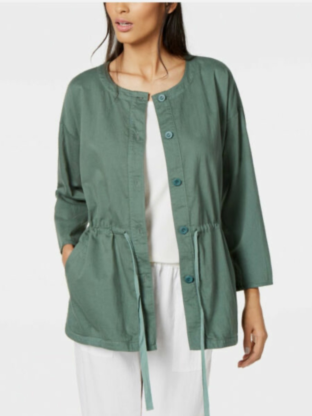 BOGO! Eileen Fisher NORI Organic Cotton Twill Drawstring Jacket Green S
